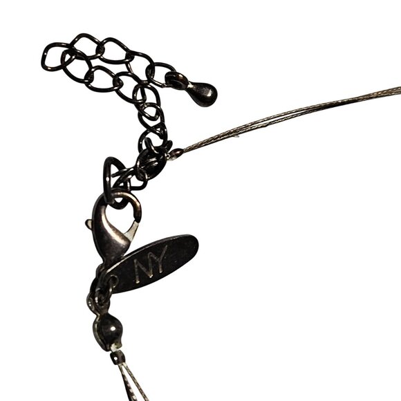 Vintage Blue Floral Pendant Black Glass Beaded Multi Strand Wire Necklace Women - Picture 4 of 6